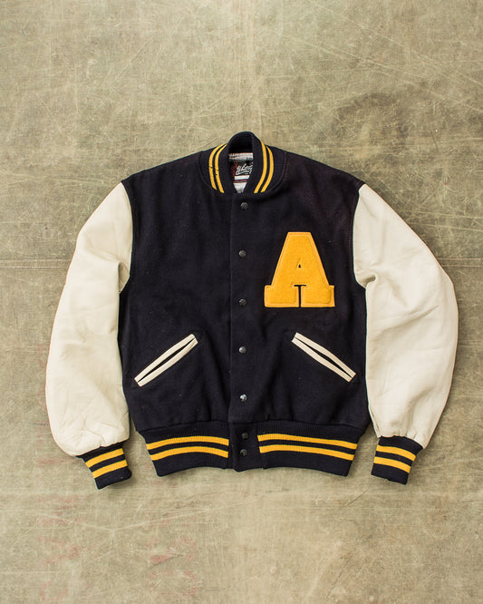 Vintage Made In USA Whiting Leather Sleeves Varsity Jacket Size 46
