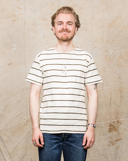 Warehouse & Co. Lot 4087 Short Sleeved Stripe T-shirt Off White / Green