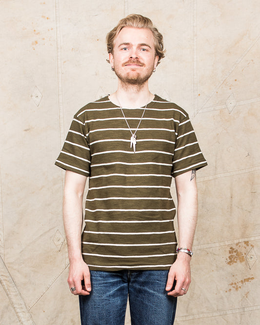 Warehouse & Co. Lot 4087 Short Sleeved Stripe T-shirt Green / Off White