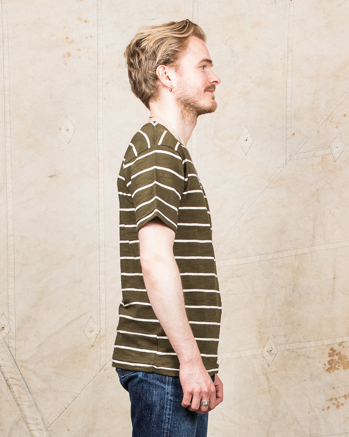 Warehouse & Co. Lot 4087 Short Sleeved Stripe T-shirt Green / Off White
