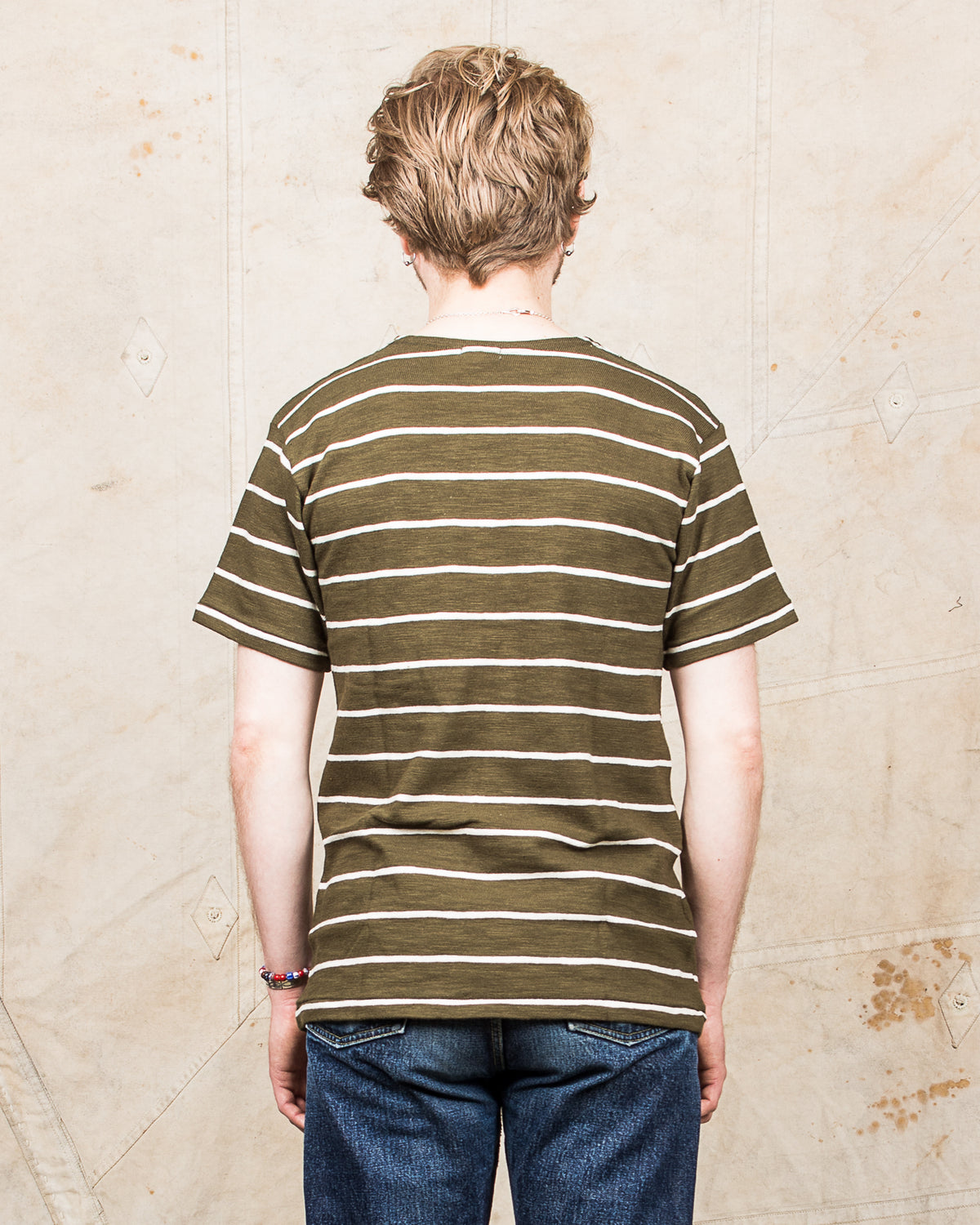 Warehouse & Co. Lot 4087 Short Sleeved Stripe T-shirt Green / Off White