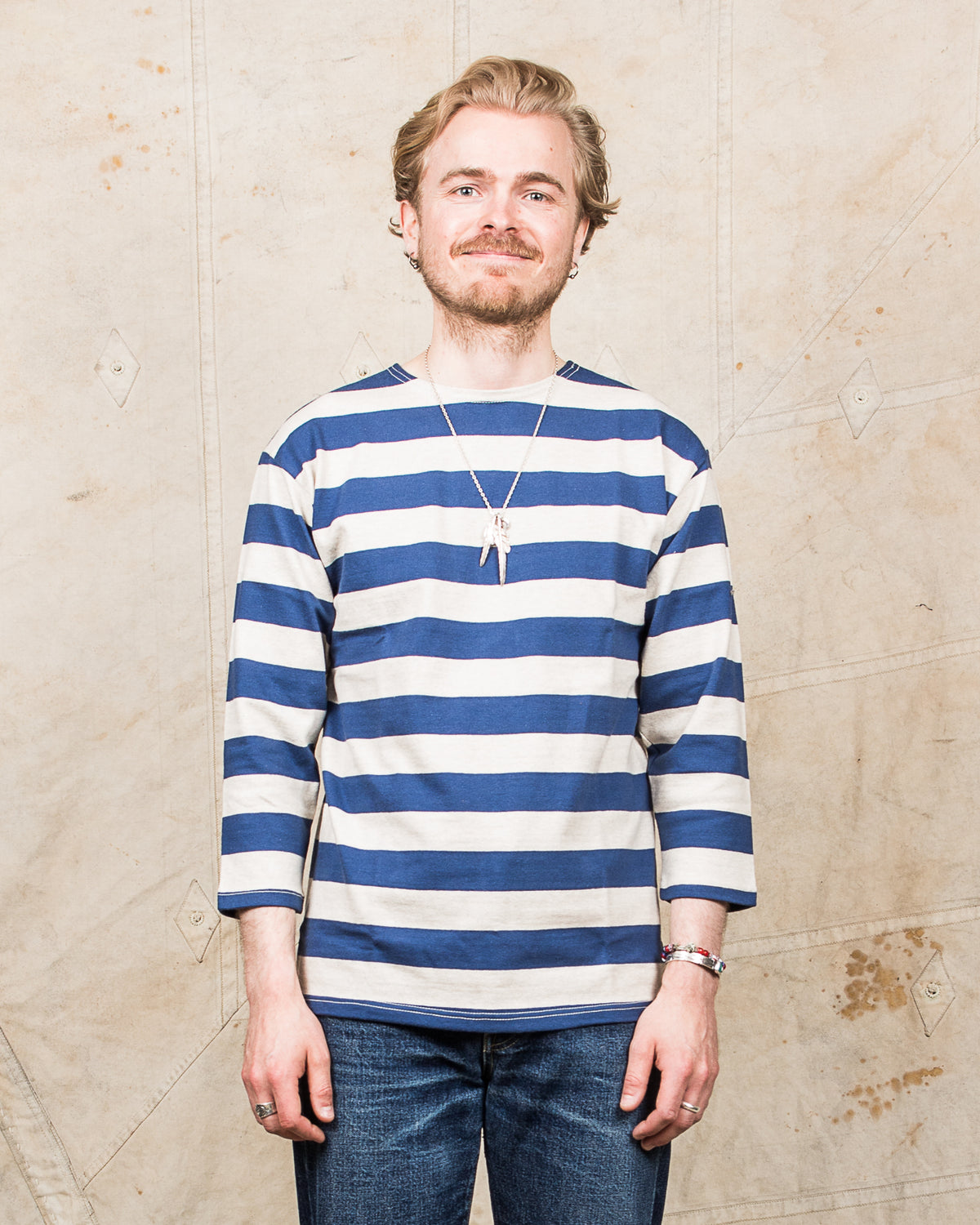 Warehouse & Co. Lot 4051 Three Quarter Shirt Blue / Oatmeal
