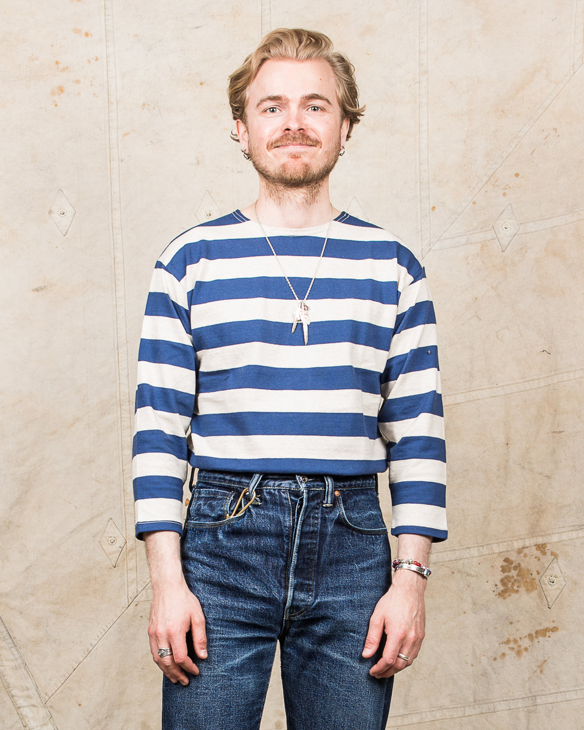 Warehouse & Co. Lot 4051 Three Quarter Shirt Blue / Oatmeal