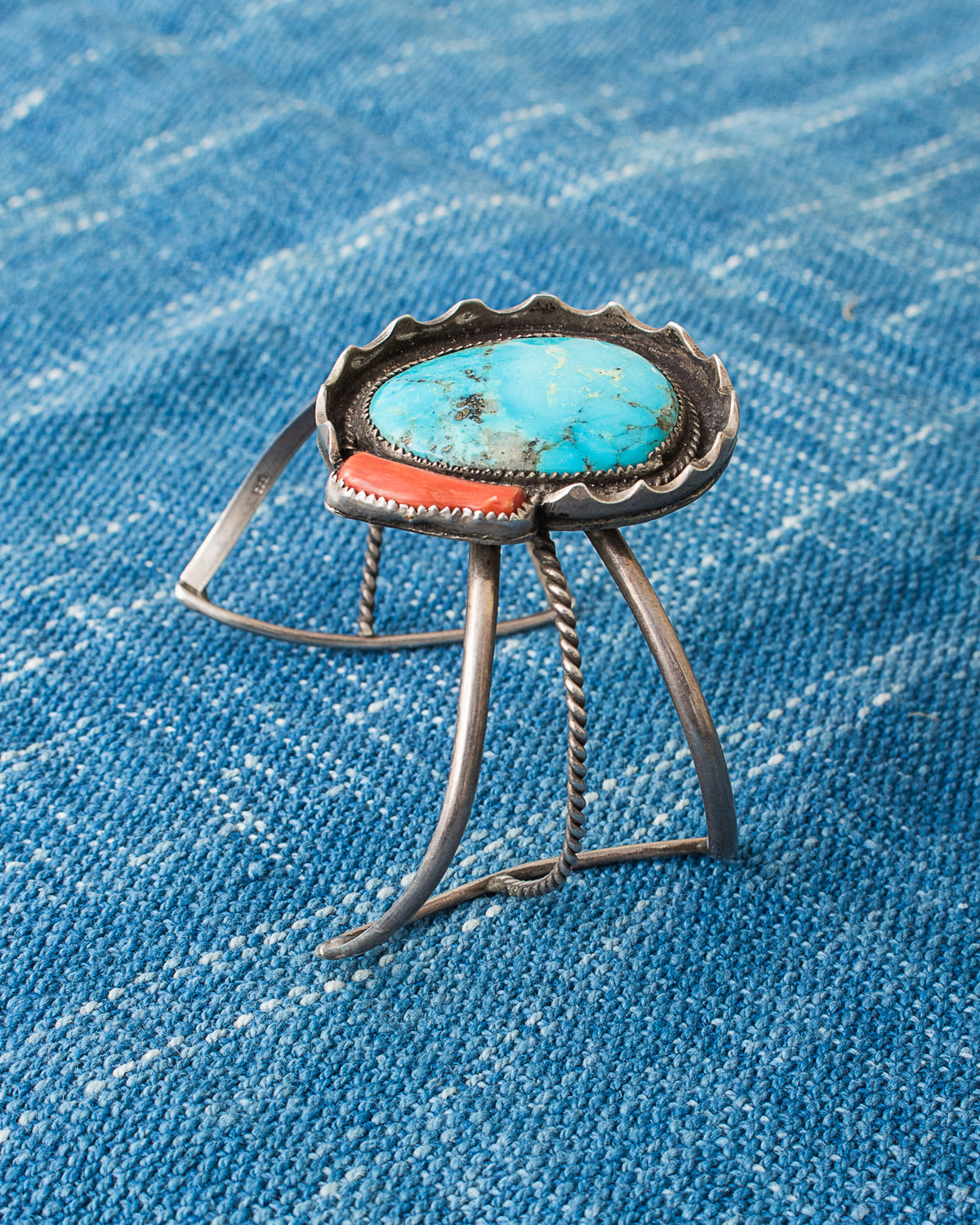 Vintage Steve Grant Navajo Artisan Turquoise & Coral Silver Bracelet