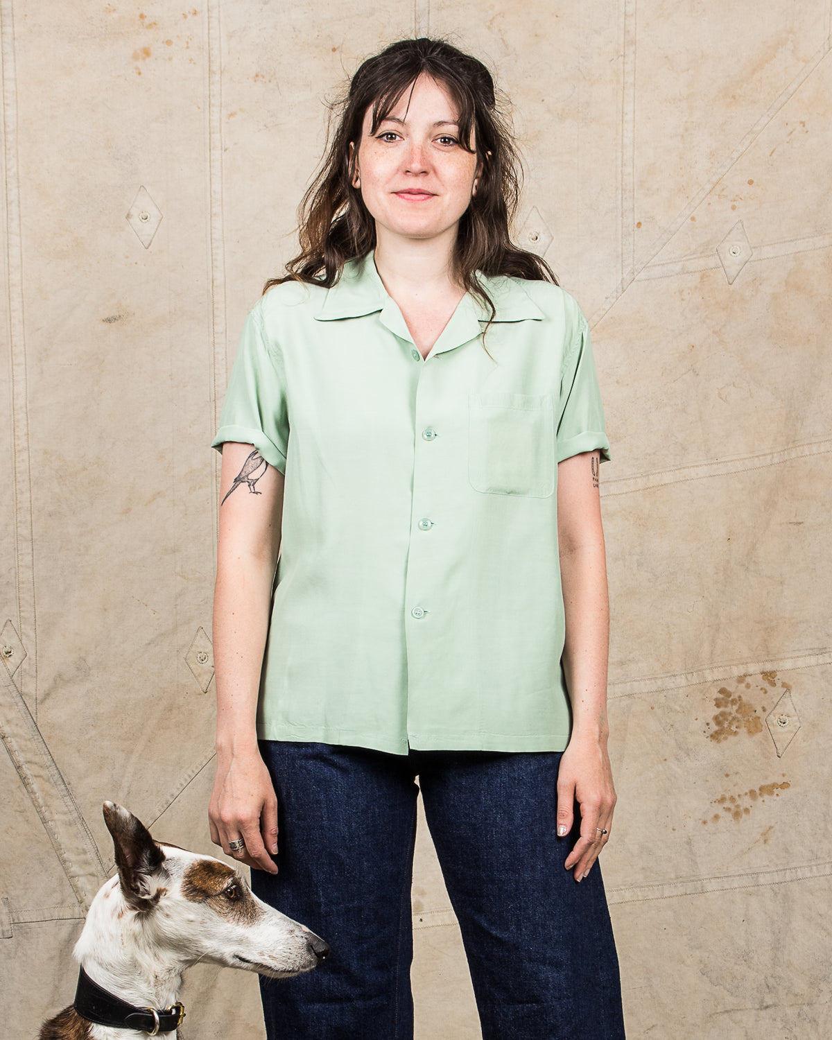 Style Eyes Rayon Bowling Shirt M.Green SE39055