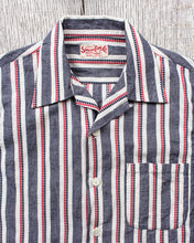 Sugar Cane & Co Short Sleeve Heart Stripe Open Shirt Navy SC39119