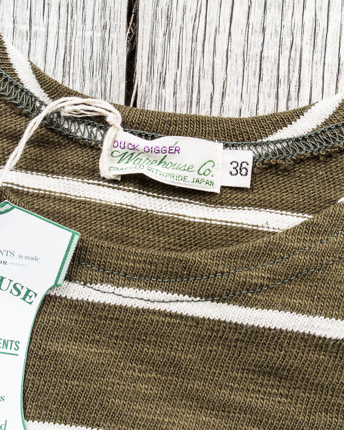 Warehouse & Co. Lot 4087 Short Sleeved Stripe T-shirt Green / Off White