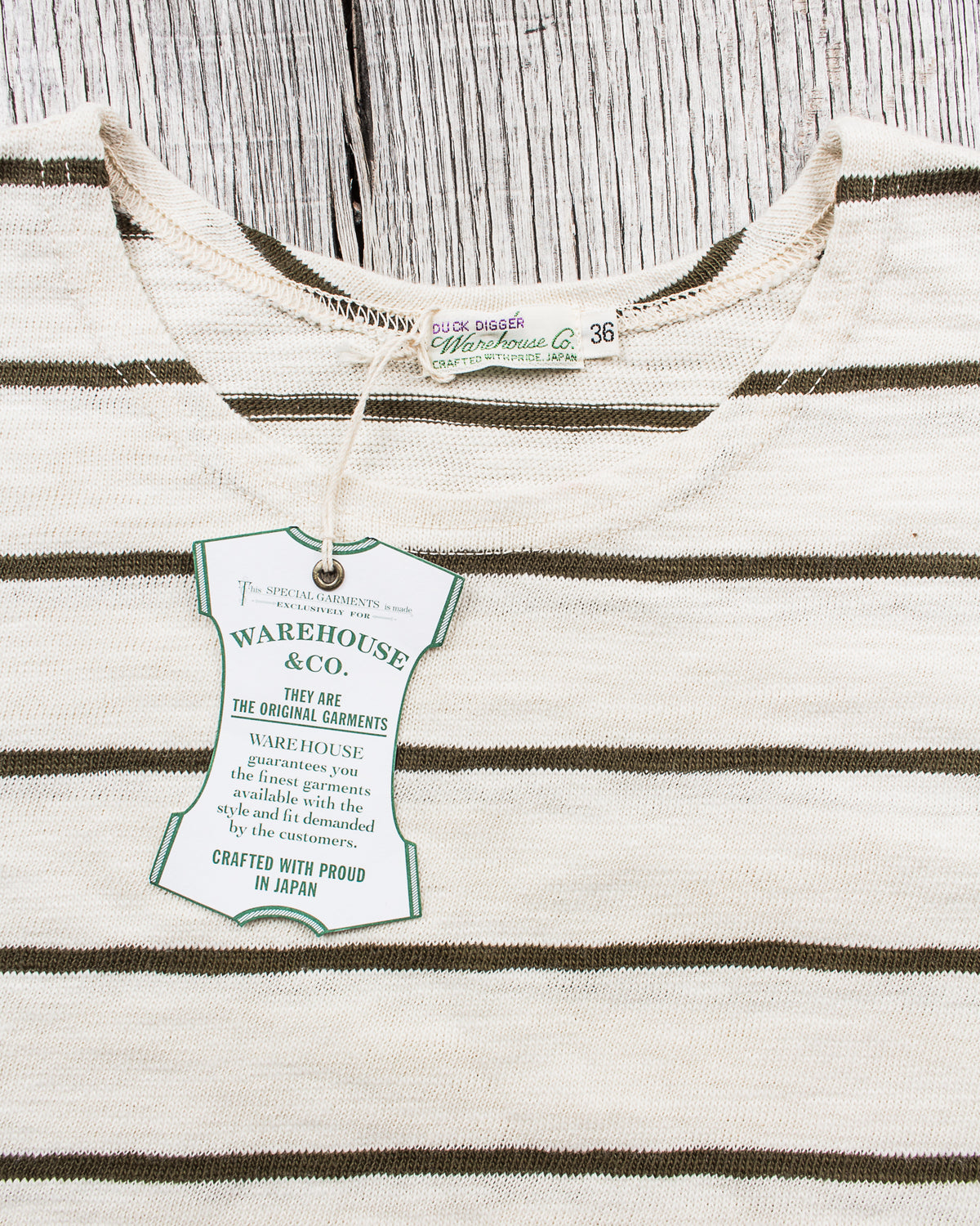 Warehouse & Co. Lot 4087 Short Sleeved Stripe T-shirt Off White / Green
