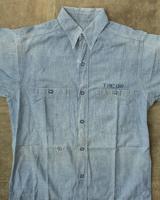 Vintage US Navy Short Sleeve Chambray Shirt With Contract Number Size 14/S