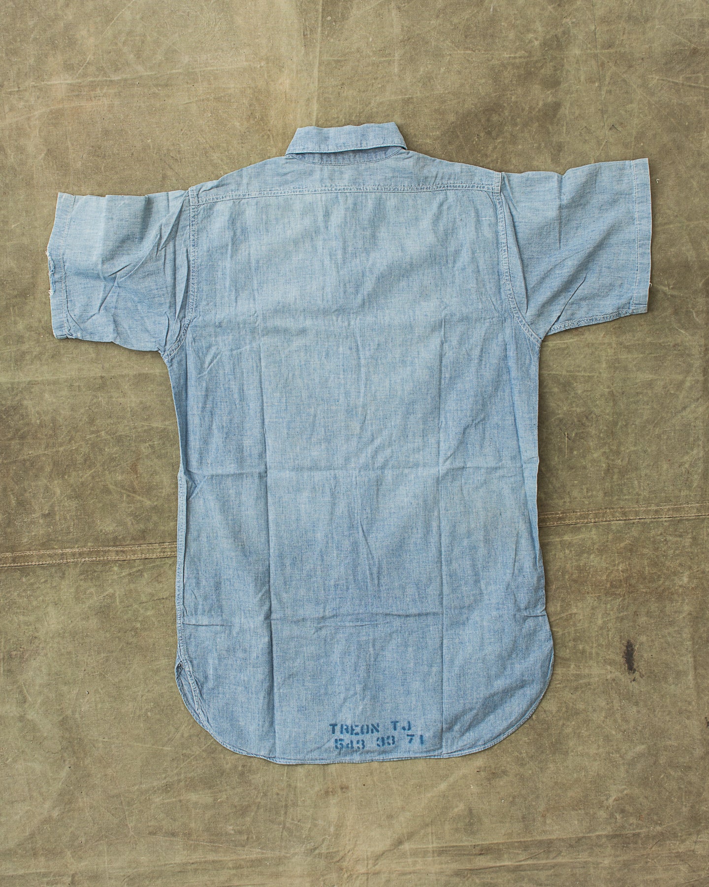 Vintage US Navy Short Sleeve Chambray Shirt With Contract Number Size 14/S