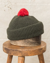Heimat Mechanics Bobble Wool Hat Military Green / Safety Red