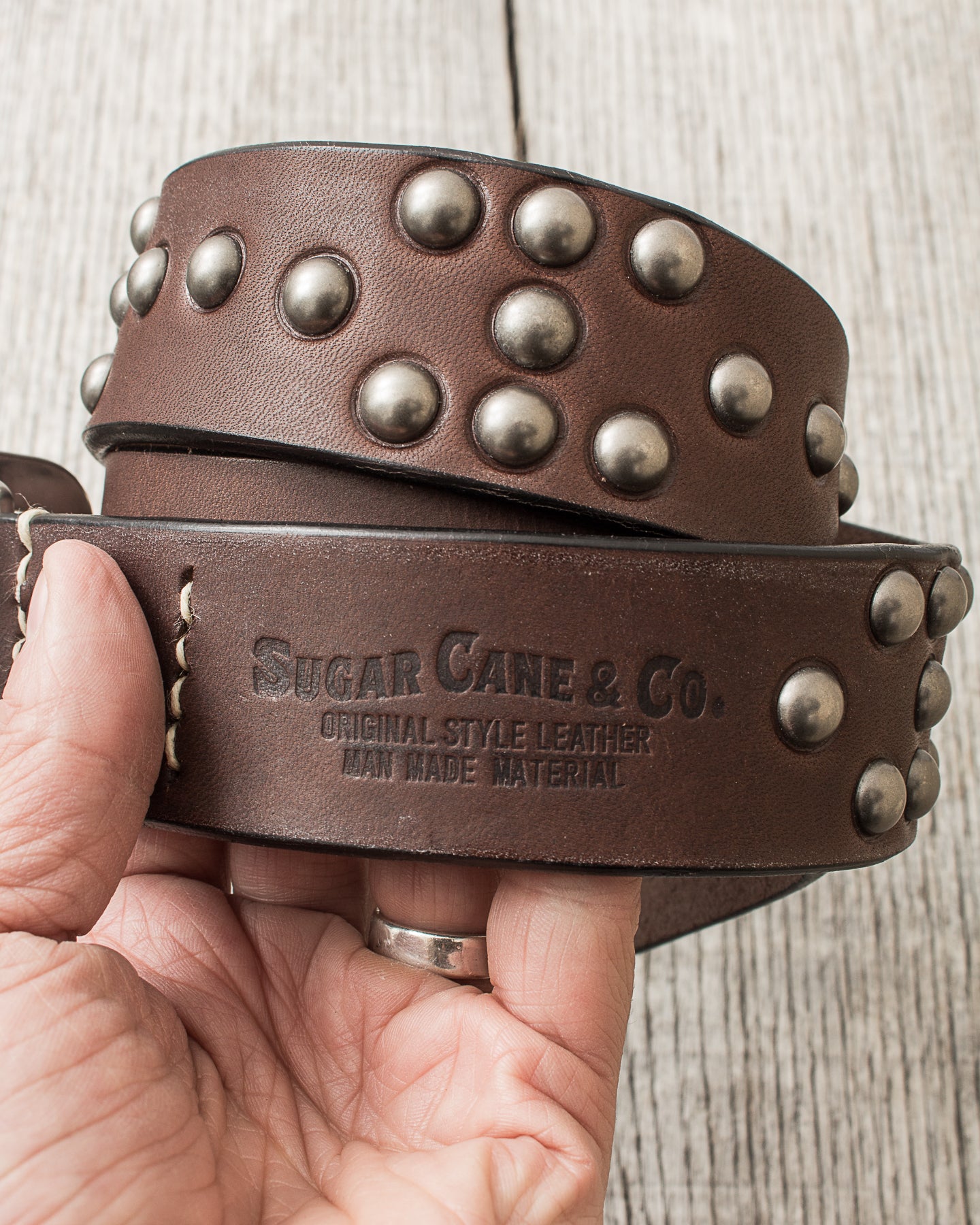 Sugar Cane & Co. Brown Studded Leather Belt SC02322 – Second Sunrise