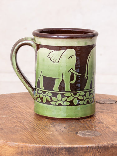 Tender Hand Thrown Coffee Mug Green Elephants Glaze