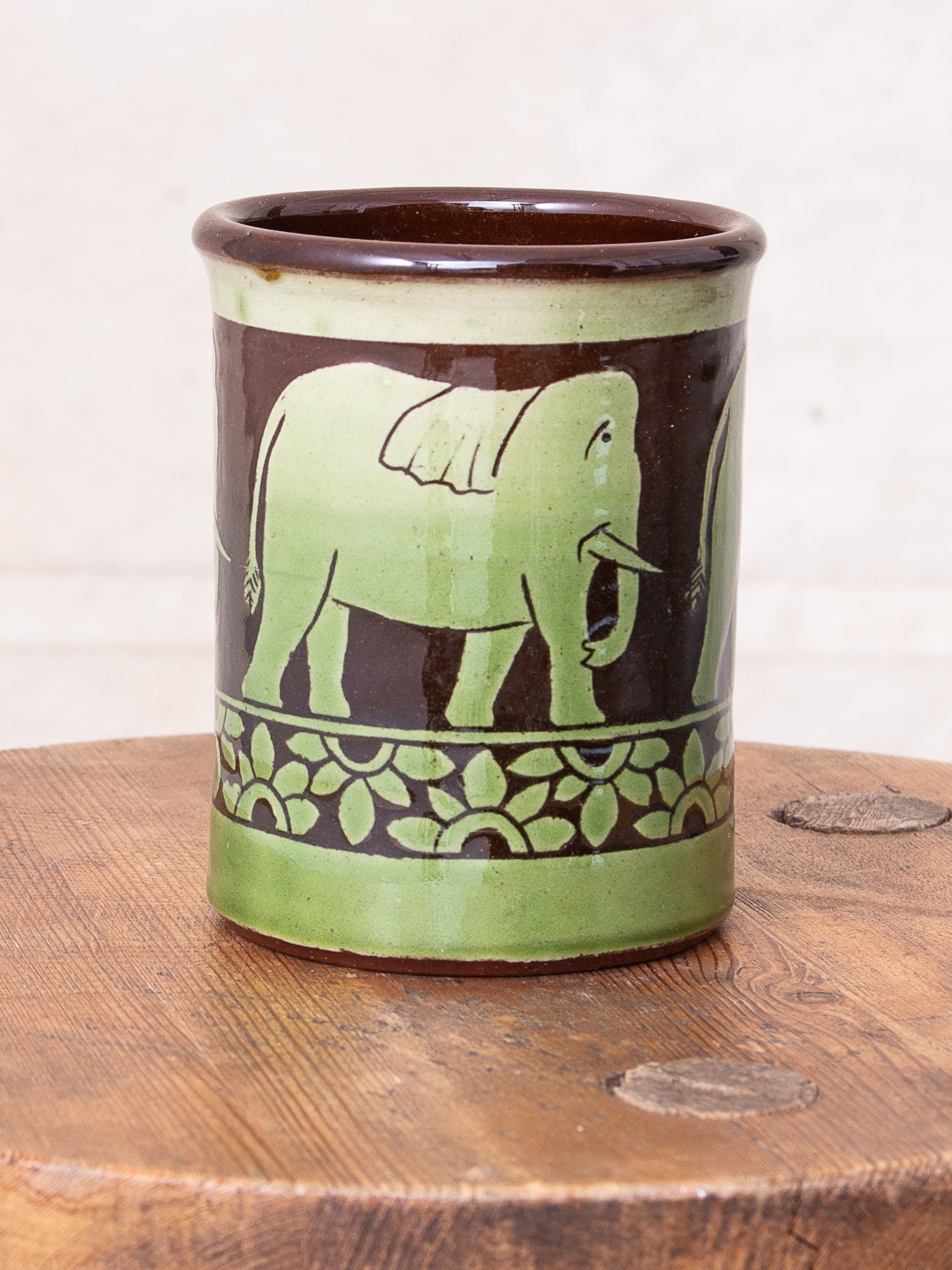 Tender Hand Thrown Coffee Mug Green Elephants Glaze