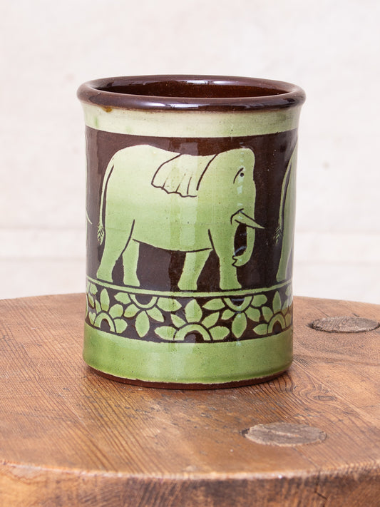 Tender Hand Thrown Coffee Mug Green Elephants Glaze