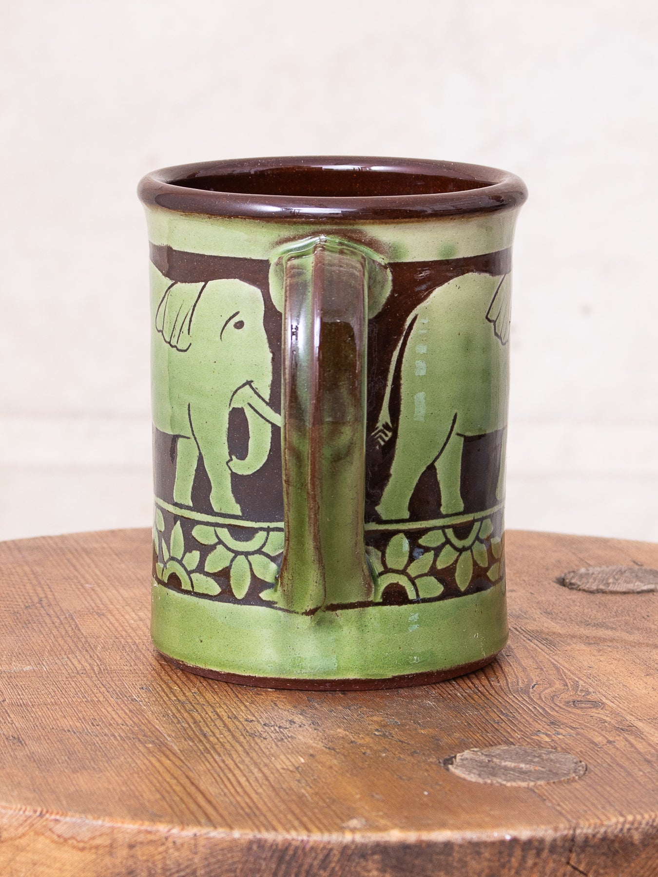 Tender Hand Thrown Coffee Mug Green Elephants Glaze