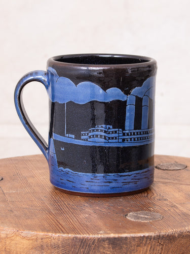 Tender Hand Thrown Coffee Mug Blue Steamers Glaze