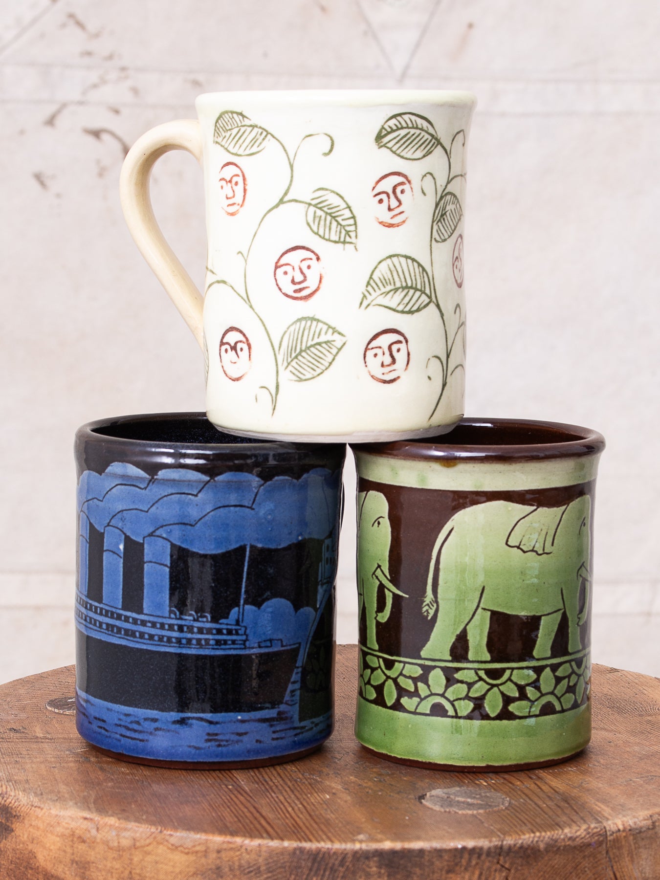 Tender Hand Thrown Coffee Mug Green Elephants Glaze