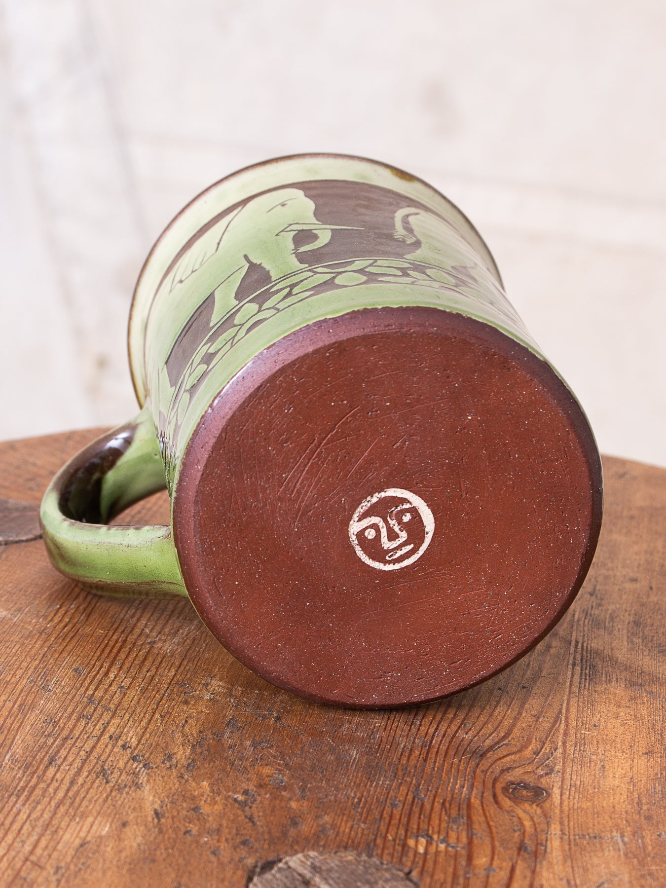 Tender Hand Thrown Coffee Mug Green Elephants Glaze