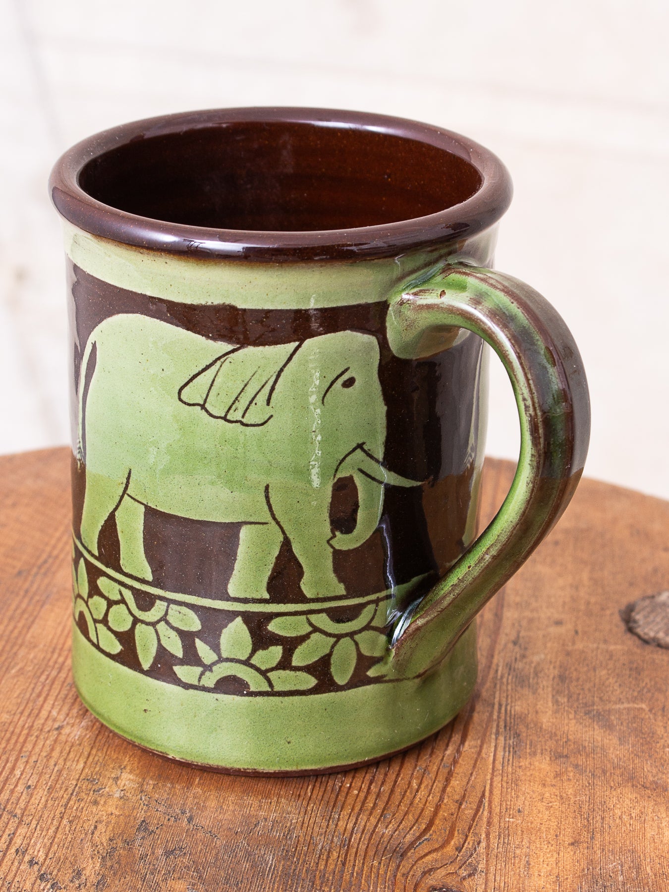 Tender Hand Thrown Coffee Mug Green Elephants Glaze
