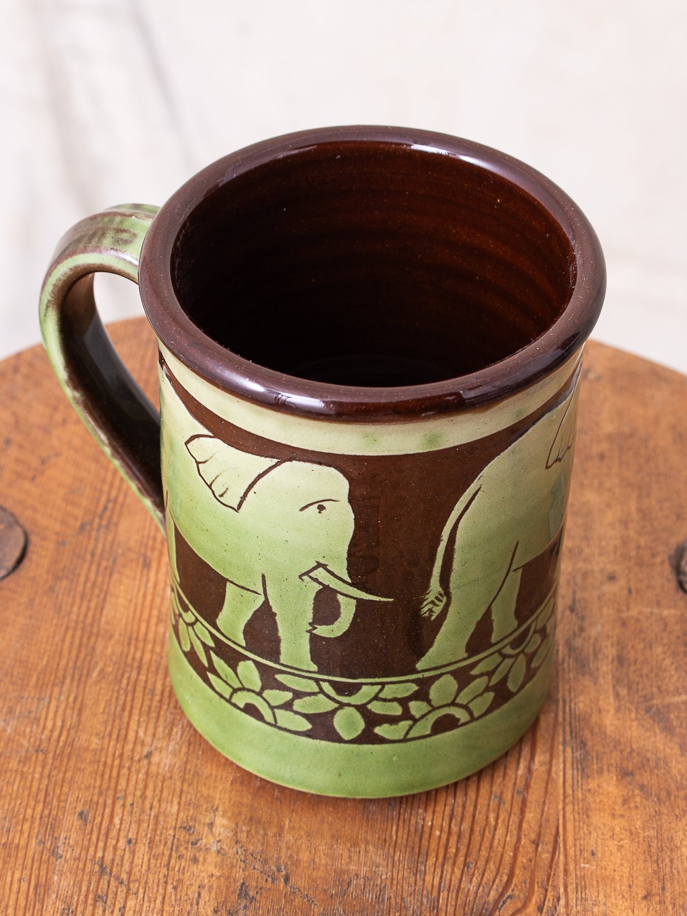 Tender Hand Thrown Coffee Mug Green Elephants Glaze