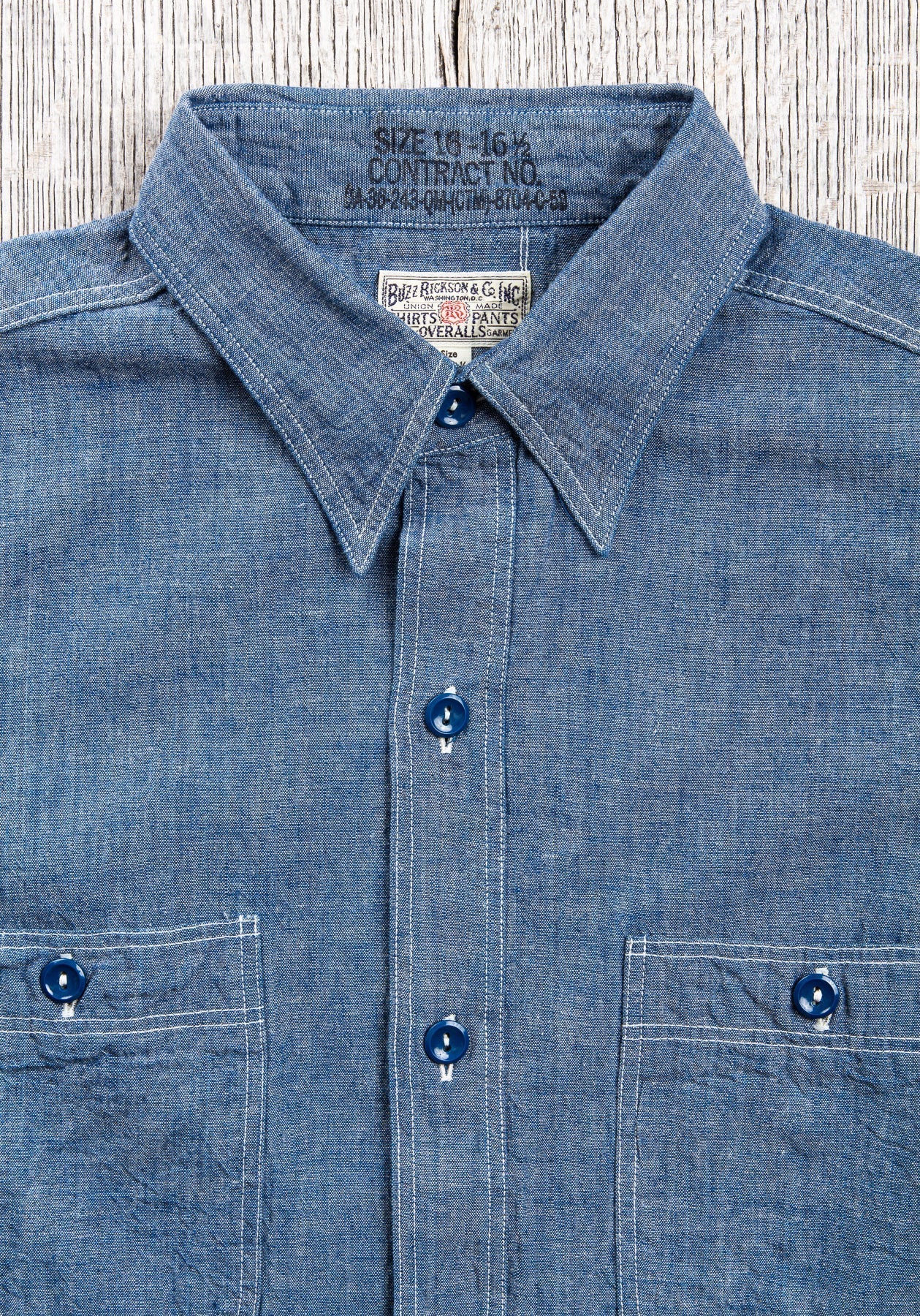 Buzz Rickson's USN Short Sleeve Chambray Shirt Blue BR35856