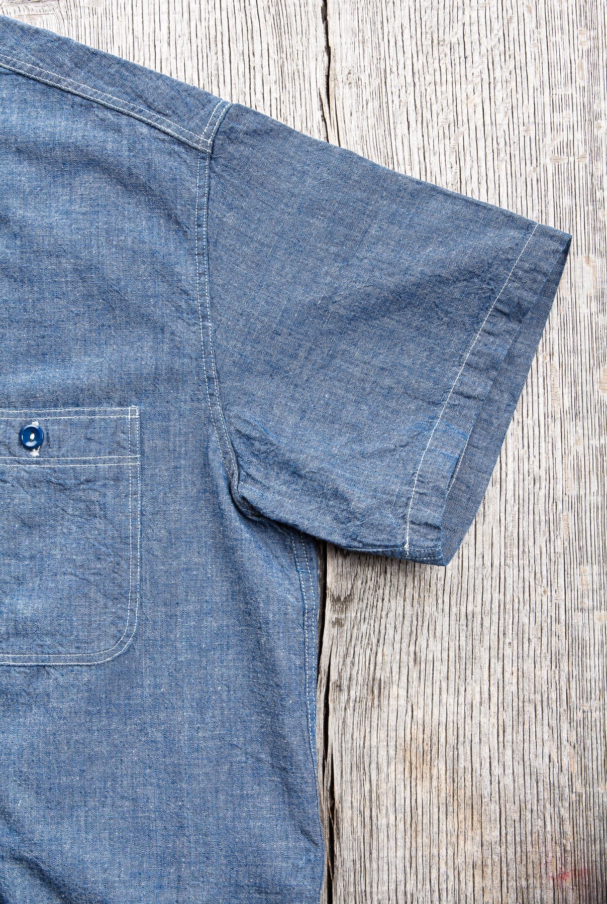 Buzz Rickson's USN Short Sleeve Chambray Shirt Blue BR35856