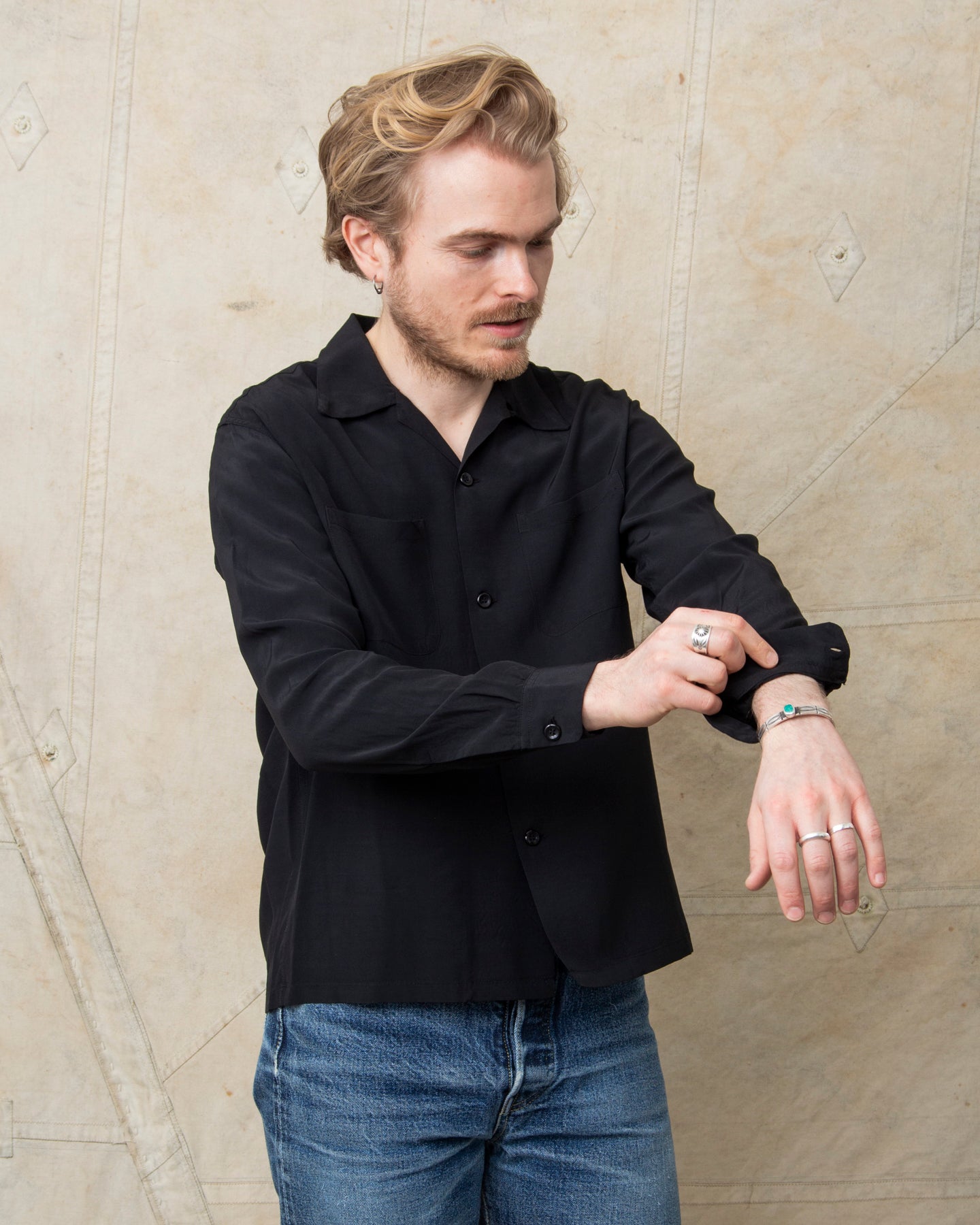Style Eyes SE29660 Long Sleeved Rayon Bowling Shirt Black