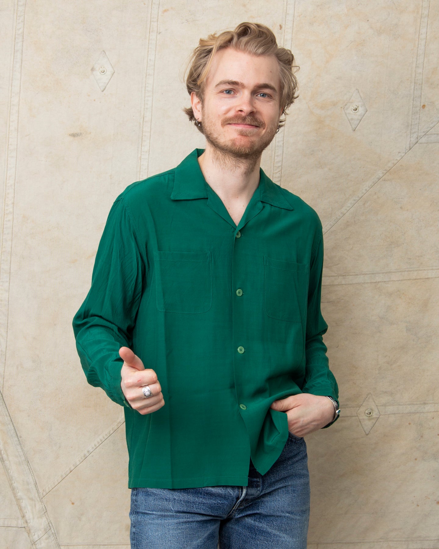 Style Eyes Long Sleeved Rayon Bowling Shirt Green SE29258