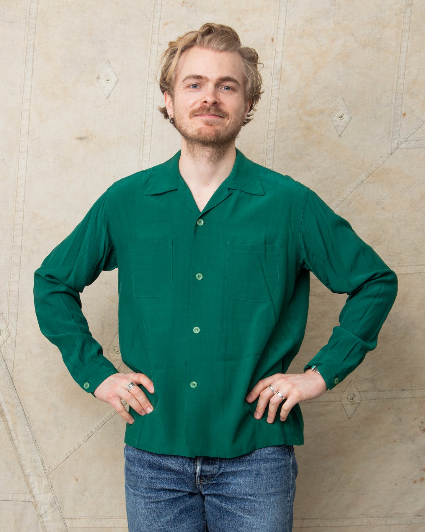 Style Eyes Long Sleeved Rayon Bowling Shirt Green SE29258