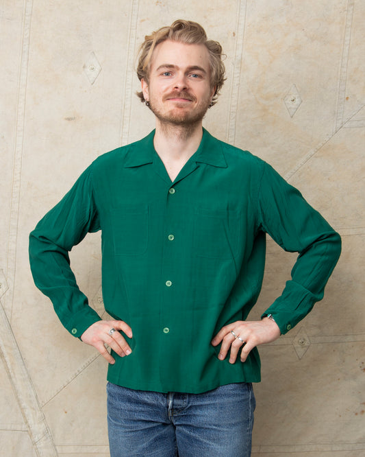 Style Eyes Long Sleeved Rayon Bowling Shirt Green SE29258