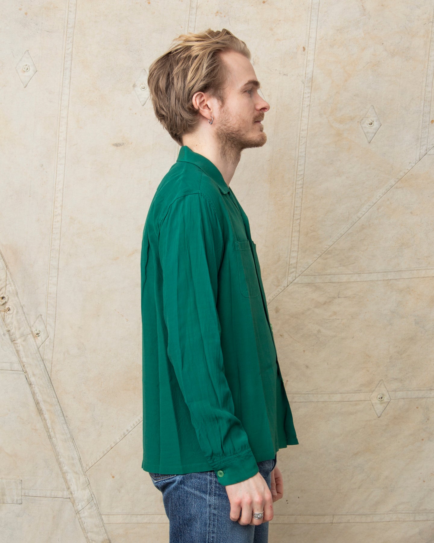 Style Eyes Long Sleeved Rayon Bowling Shirt Green SE29258