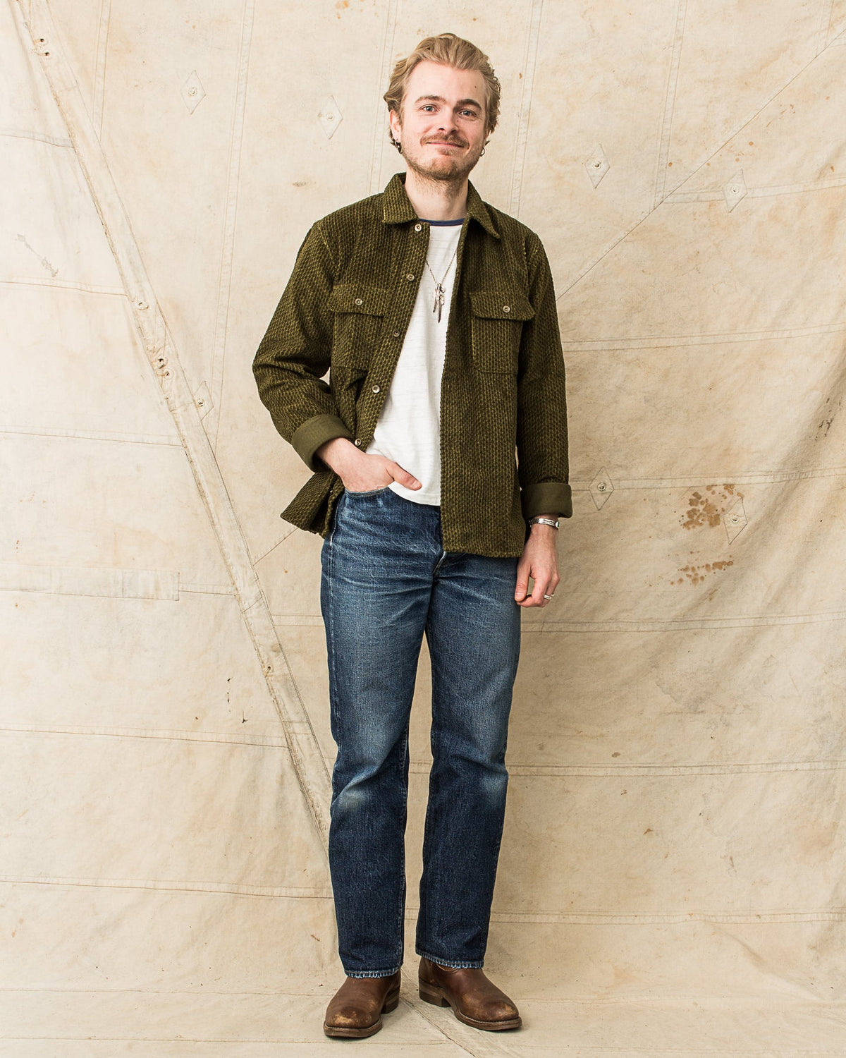 Indigofera Webster Shirt Dobby Corduroy Green