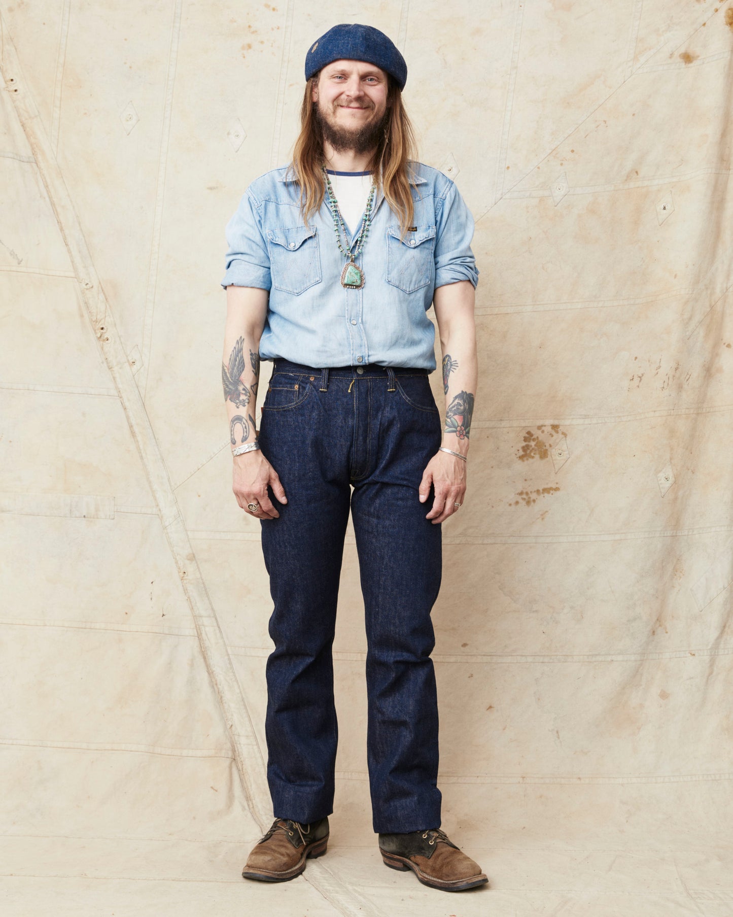 Sugar Cane & Co. SC49001 Super "Denim" Collectibles #01 Blue Denim Waist Overalls “S1945” Model One Wash