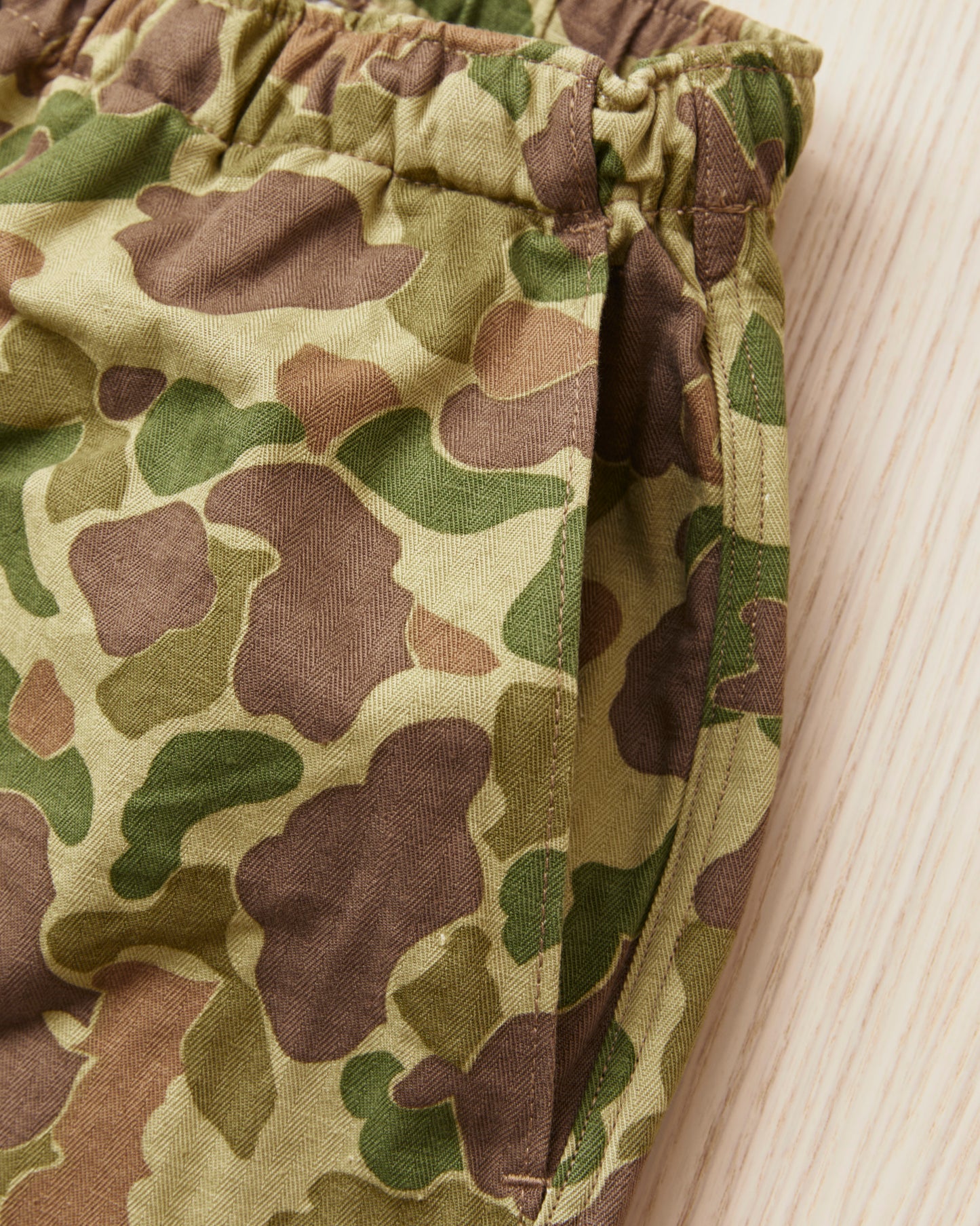 Papa Nui Cap Co. Atoll Beach Trunks Cotton HBT Twill Frog Skin Camo