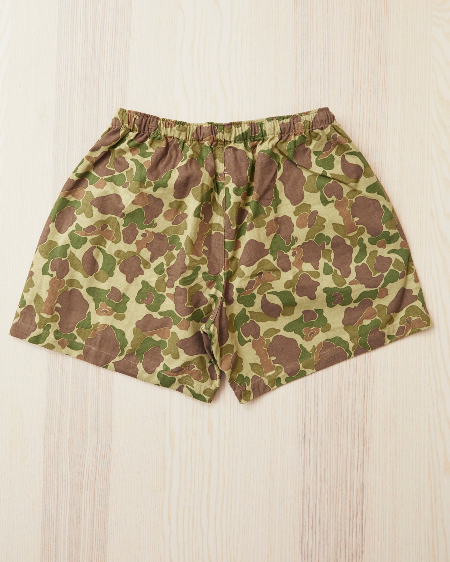 Papa Nui Cap Co. Atoll Beach Trunks Cotton HBT Twill Frog Skin Camo