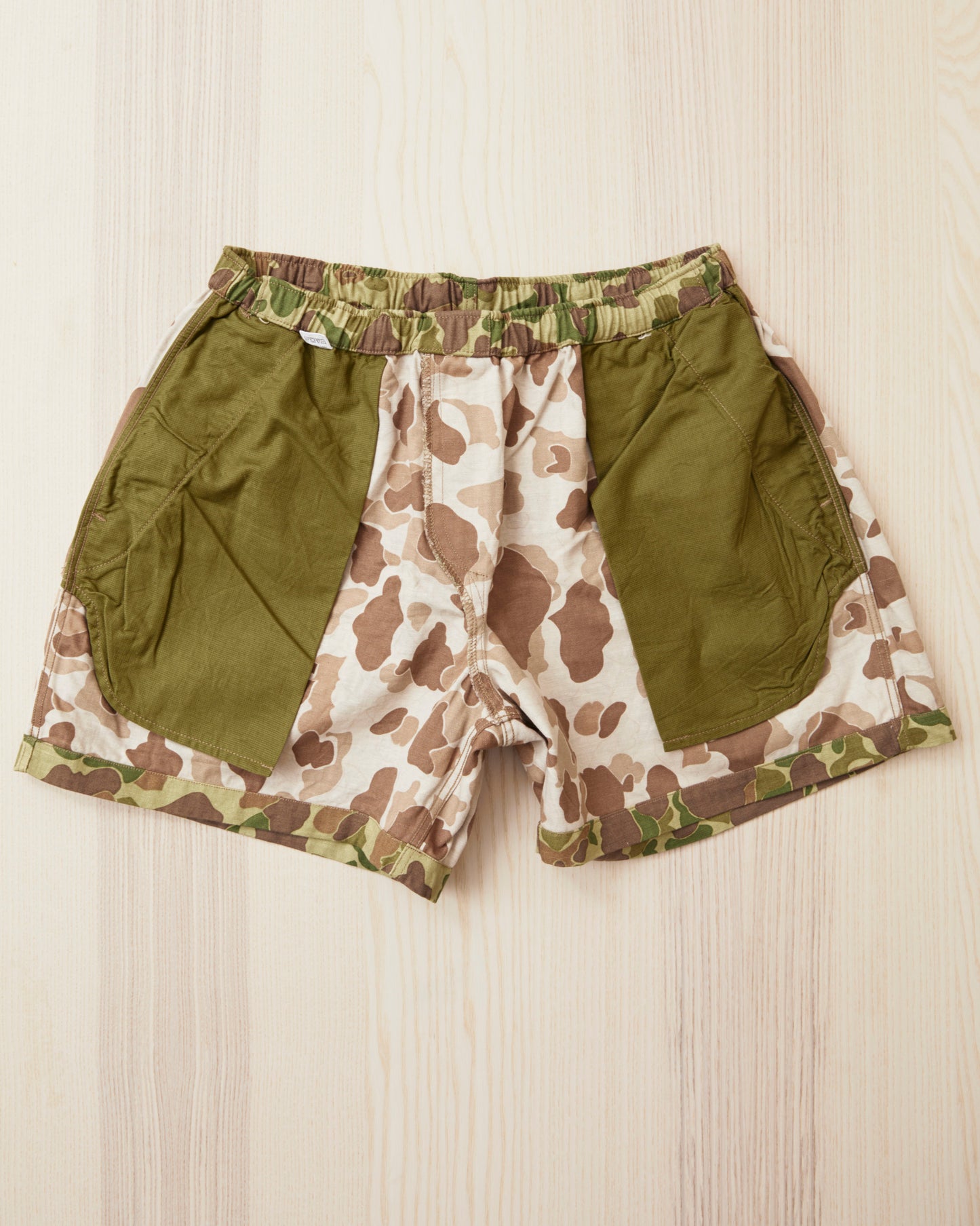 Papa Nui Cap Co. Atoll Beach Trunks Cotton HBT Twill Frog Skin Camo