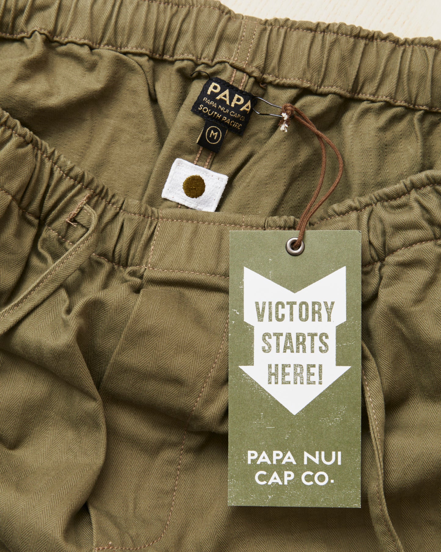 Papa Nui Cap Co. Atoll Beach Trunks Cotton HBT Twill Olive