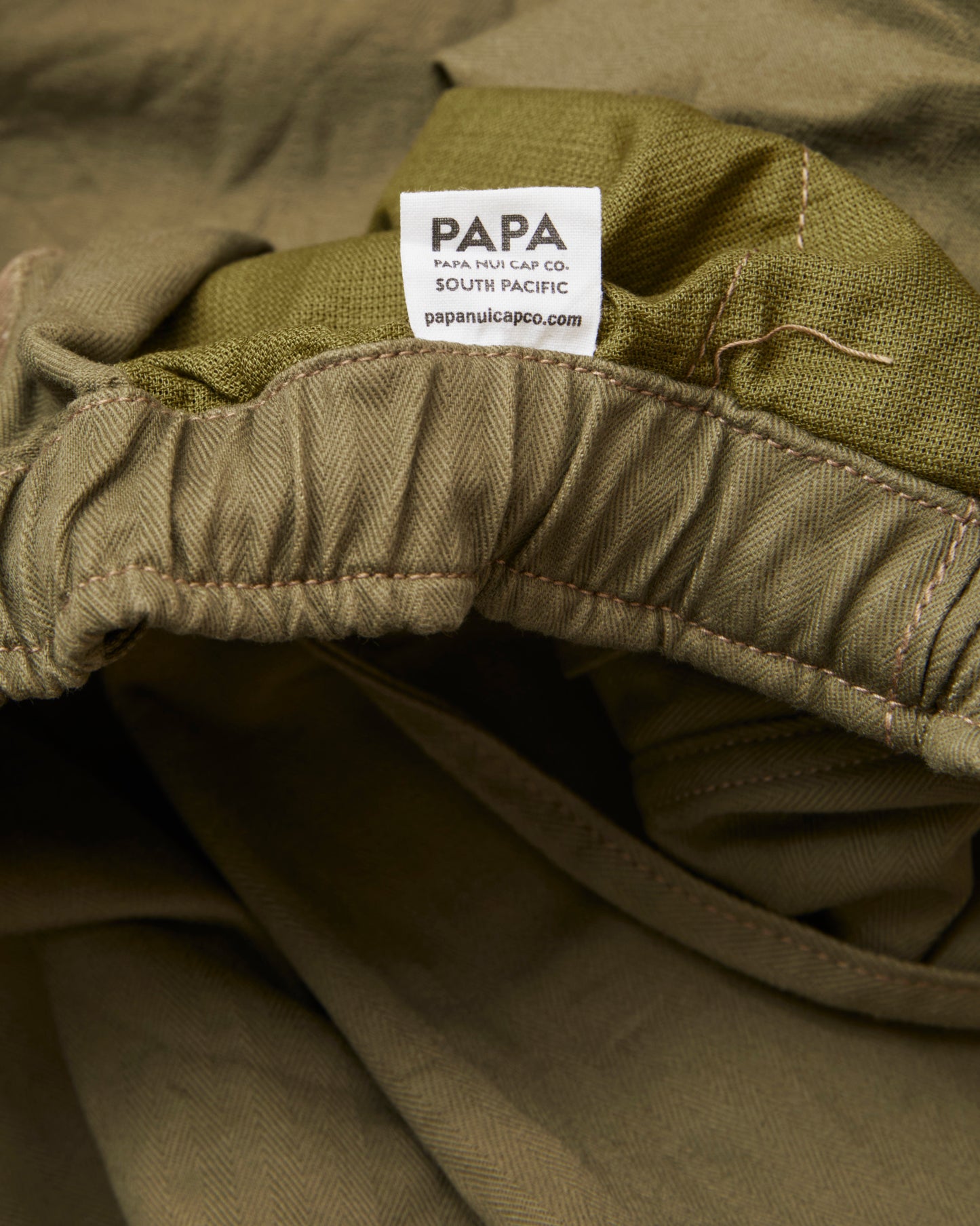 Papa Nui Cap Co. Atoll Beach Trunks Cotton HBT Twill Olive
