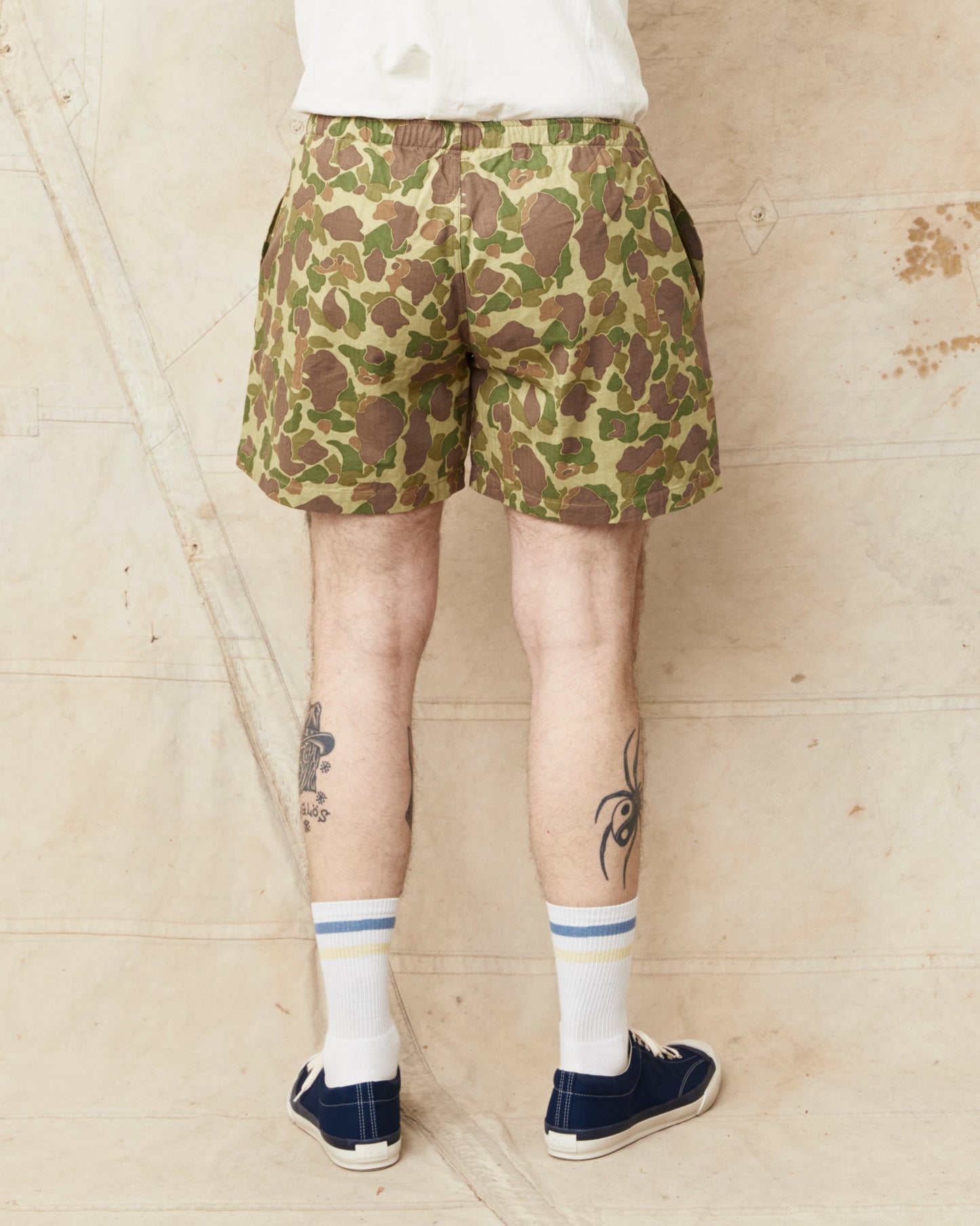 Papa Nui Cap Co. Atoll Beach Trunks Cotton HBT Twill Frog Skin Camo