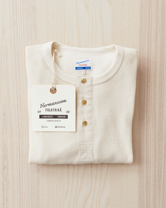 Hermansson Long Sleeve Ribbed Cotton Henley Shirt