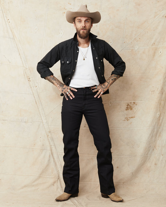 Indigofera Wyatt Bootcut Jeans Uneven Broken Twill Black