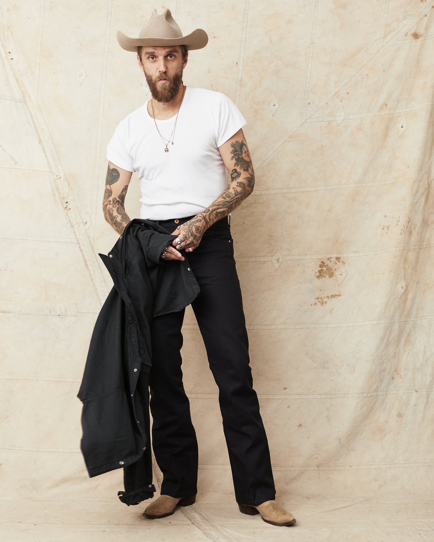 Indigofera Wyatt Bootcut Jeans Uneven Broken Twill Black