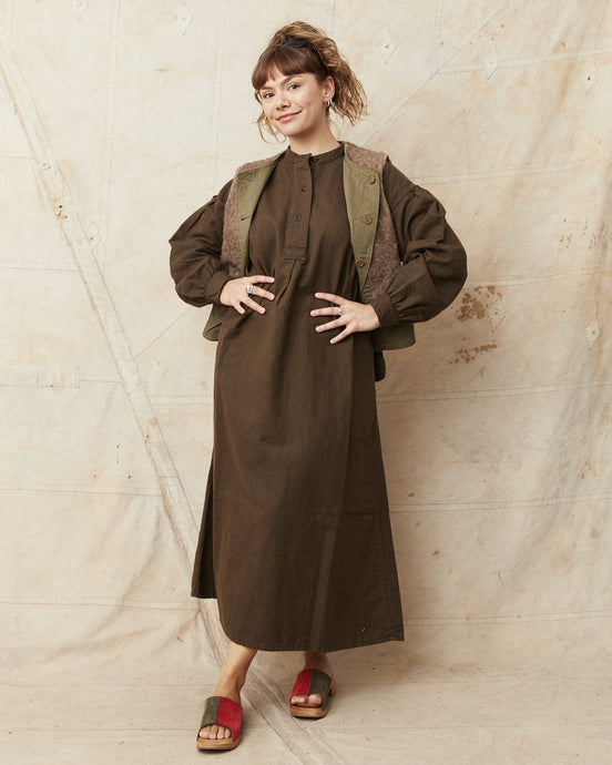 OrSlow 9539 Cotton / Linen Pullover Dress Coffee Brown