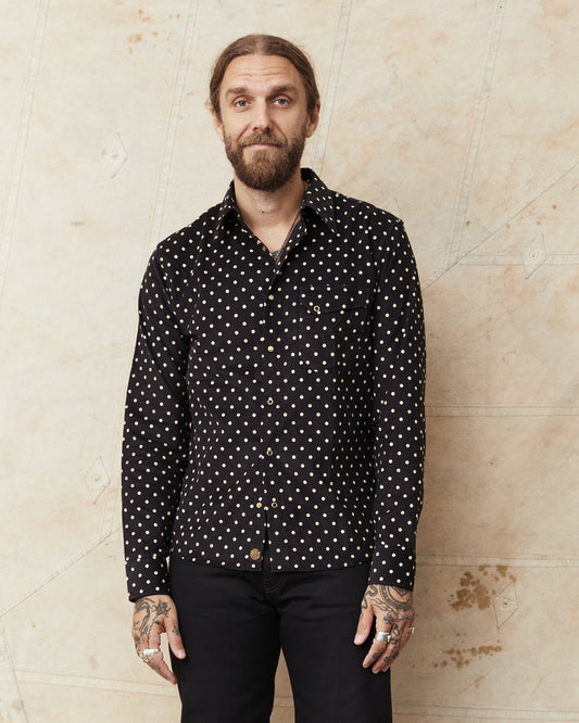 Indigofera Ike Corduroy Polkadot Black Shirt