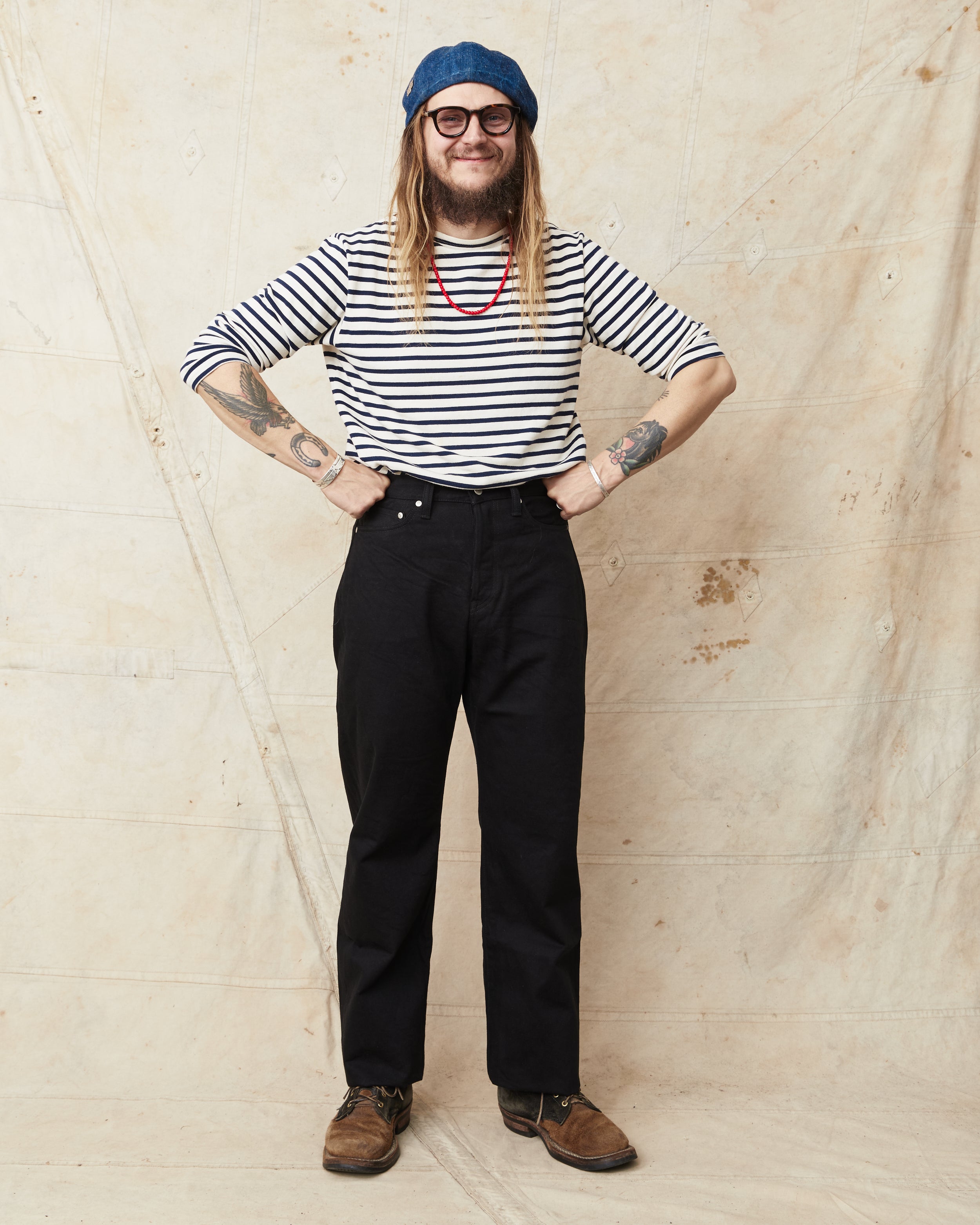 Momotaro MMJE6500 #400 Wide Kyotomontsuki Dyed Jeans Black One