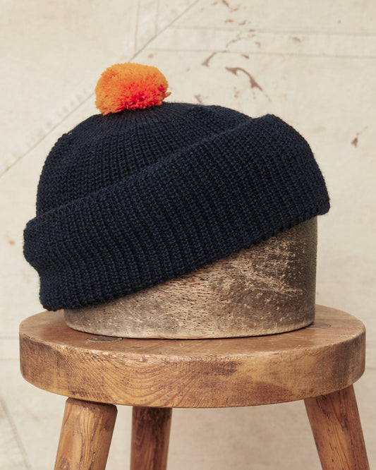 Heimat Mechanics Bobble Wool Hat Ink (Navy) / Rescue Orange