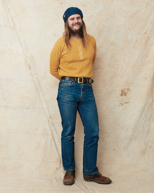 Hermansson Yellow Long Sleeve Ribbed Cotton Henley Shirt