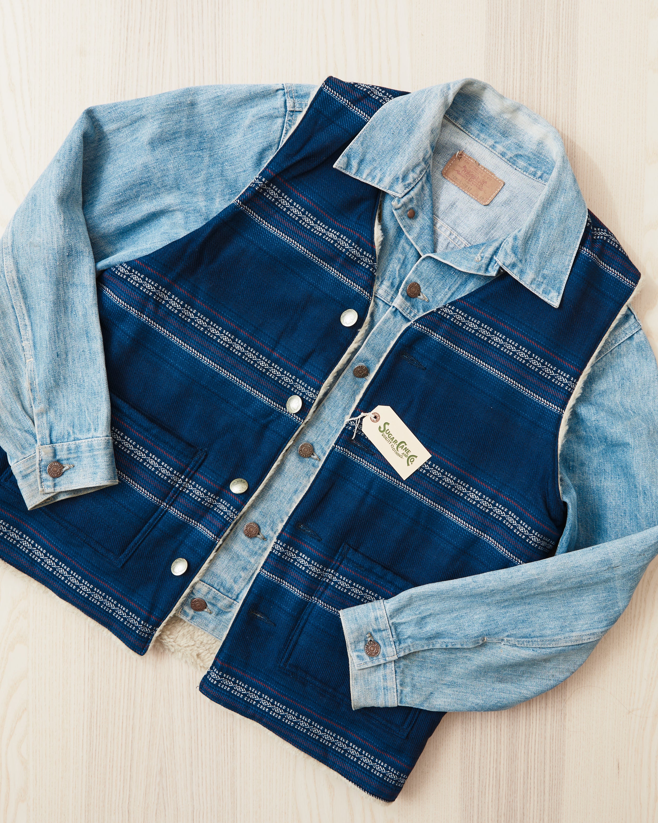 Sugar Cane & Co SC15828 Indigo Dobby Work Vest Boa Lining