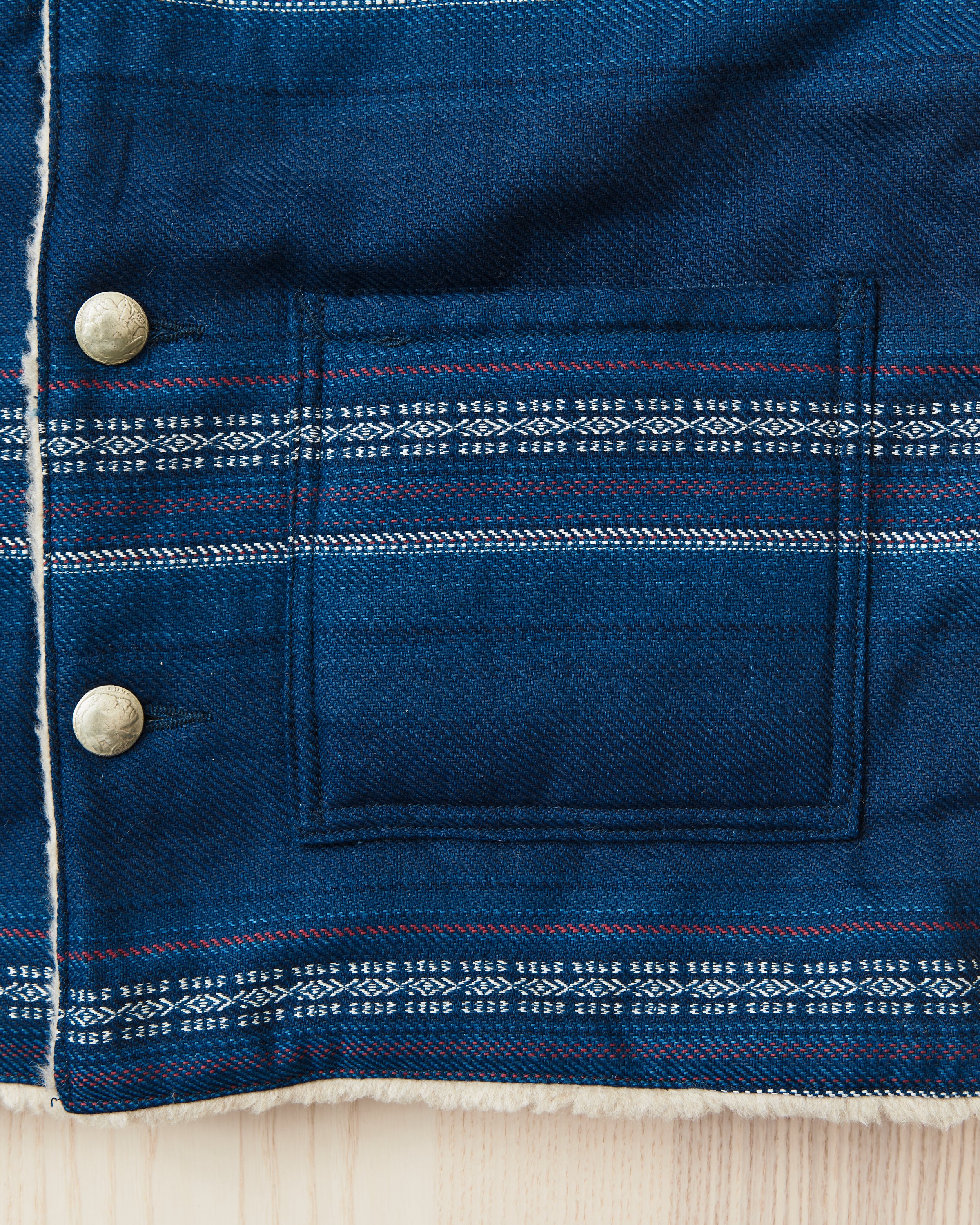 Sugar Cane & Co SC15828 Indigo Dobby Work Vest Boa Lining – Second
